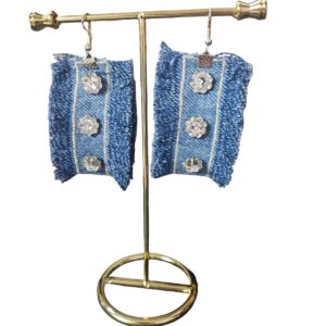 Denim Earrings with Flower Stones - Image 1