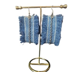 Denim Earrings with Silver Chain - Image 1