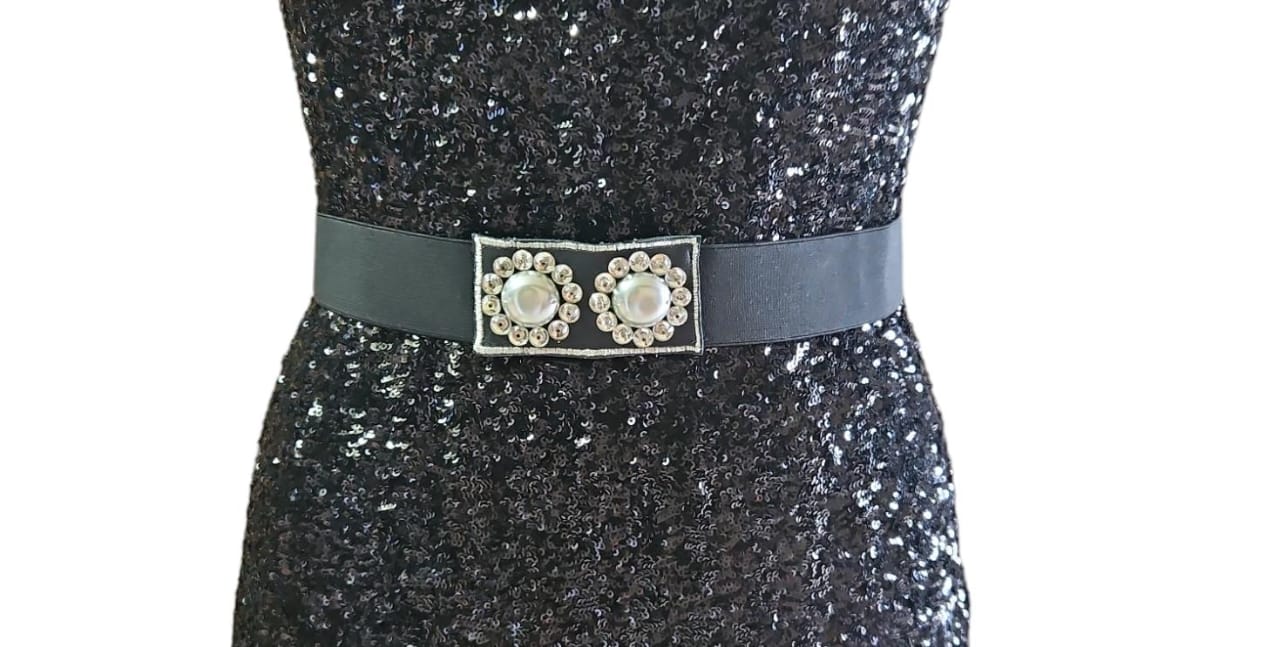 Pearl and stone embroidered elasticated belt