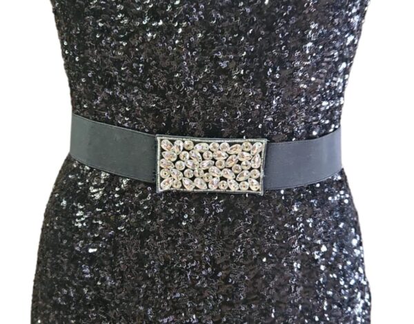 Elasticated belt with crystal stone embroidery