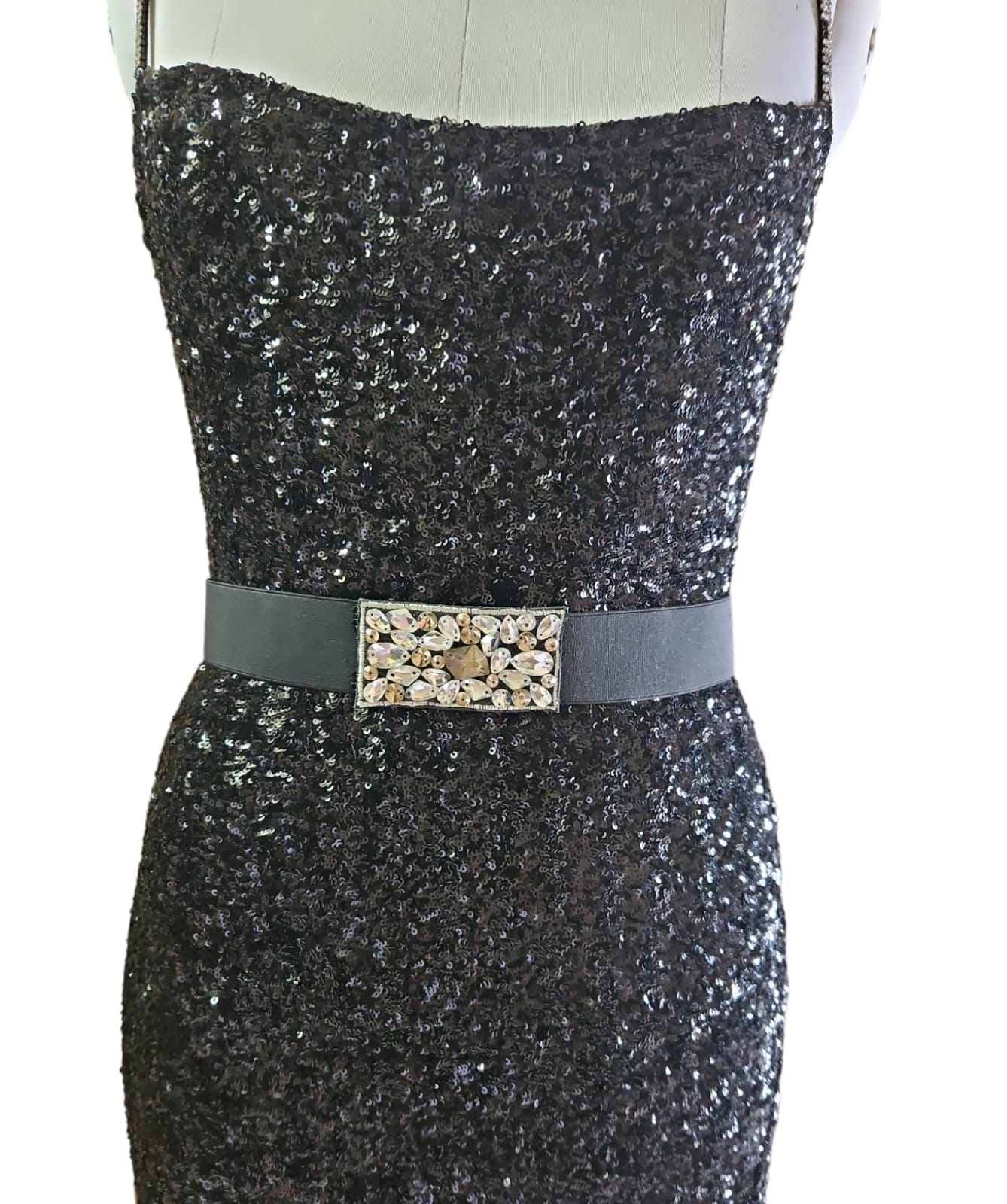 Elasticated belt with crystal and LCT stone embroidery