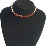 White and red pearl choker necklace