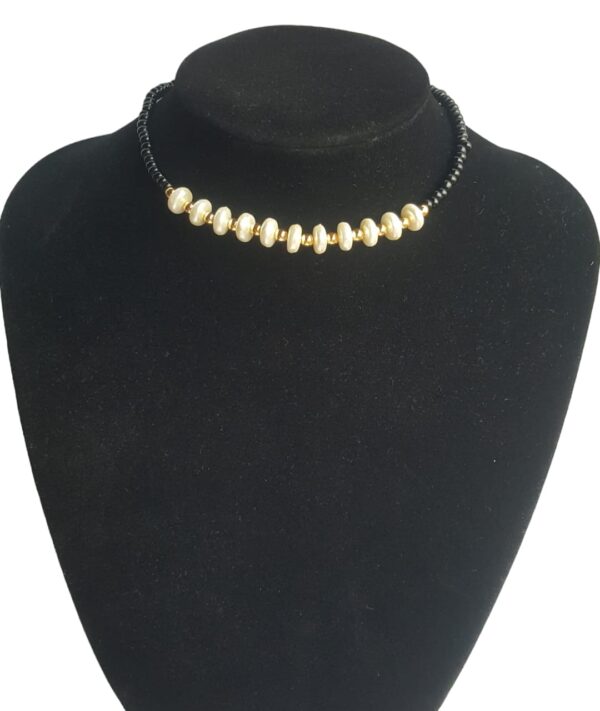 Black and pearl choker necklace