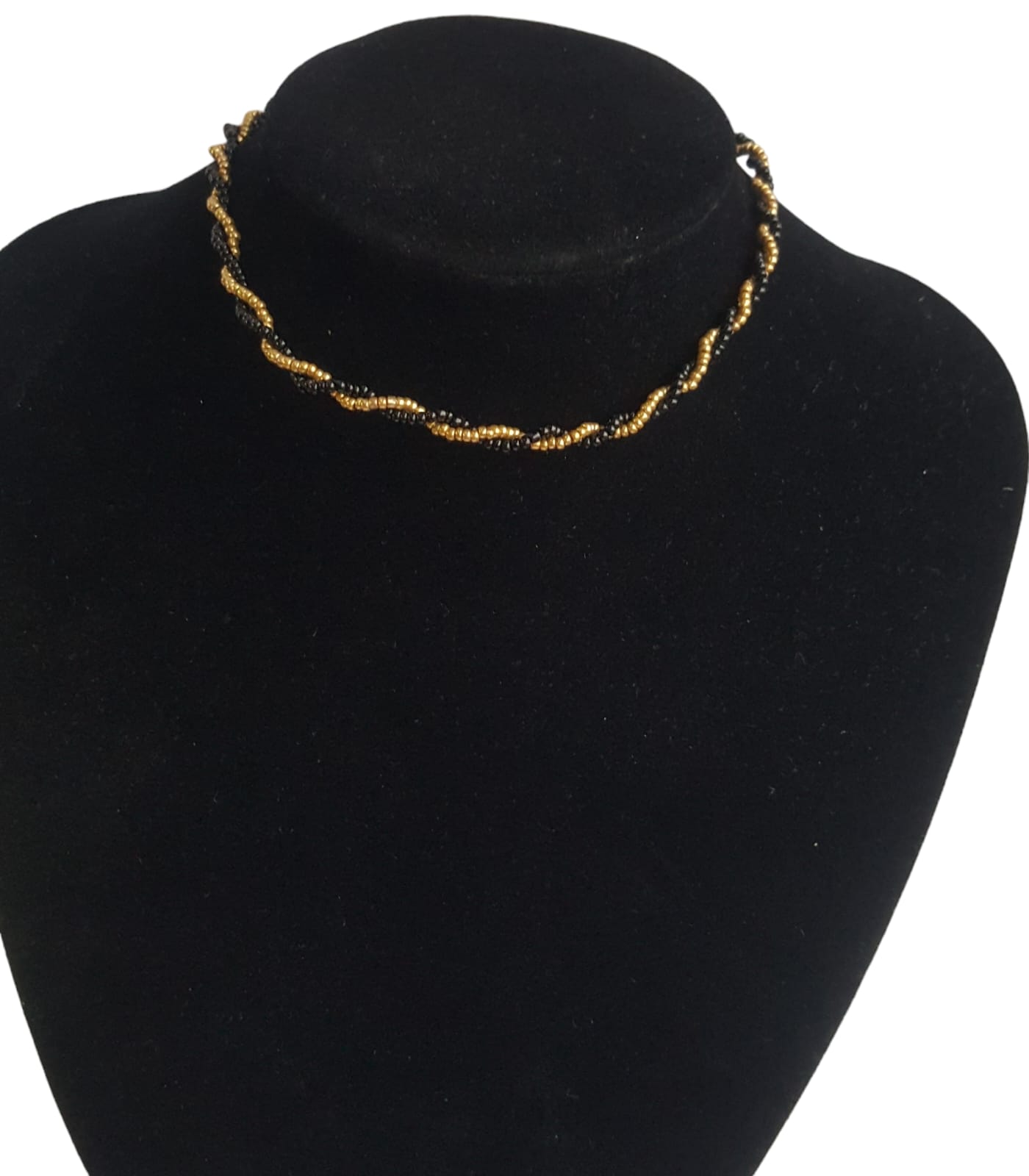 Handcrafted black and gold twisted choker necklace